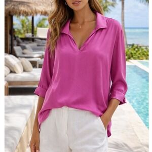 Nouvelle Silk95Five Magenta Pink Silk Barbiecore Quiet Luxury Resortwear Medium